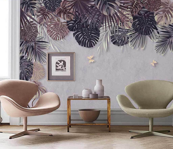 Autumn Leaves Wallpaper Mural - Retro Leaves Design-Flower & Leaf Wallpaper