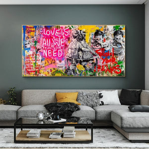 Banksy Art Love Is All We Need Canvas Wall Art-Banksy Wall Poster
