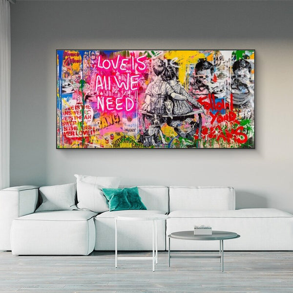 Banksy Art Love Is All We Need Canvas Wall Art-Banksy Wall Poster