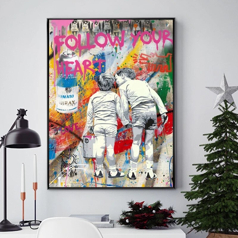 Banksy Canvas Art - Follow Your Heart Graffiti Poster-Banksy Wall Poster