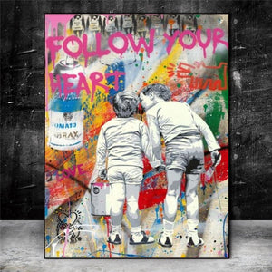 Banksy Canvas Art - Follow Your Heart Graffiti Poster-Banksy Wall Poster
