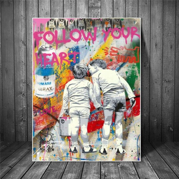 Banksy Canvas Art - Follow Your Heart Graffiti Poster-Banksy Wall Poster