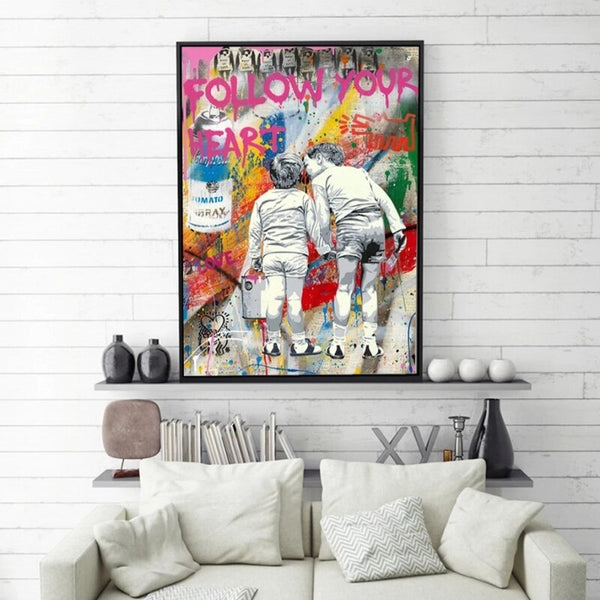 Banksy Canvas Art - Follow Your Heart Graffiti Poster-Banksy Wall Poster