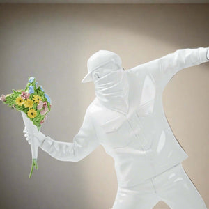 Banksy Flower Bomber Boy Statue Sculpture-Statue & Ornaments