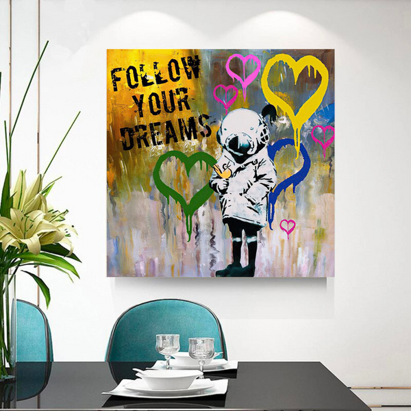 Tableau suivez vos rêves annulés par banksy - 90 x 60 cm Tableau suivez vos rêves annulés par banksy - 90 x 60 cm