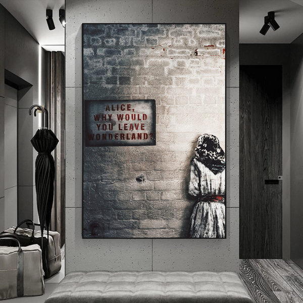 Banksy Graffiti Alice and Wonderland Canvas Wall Art-Banksy Wall Poster