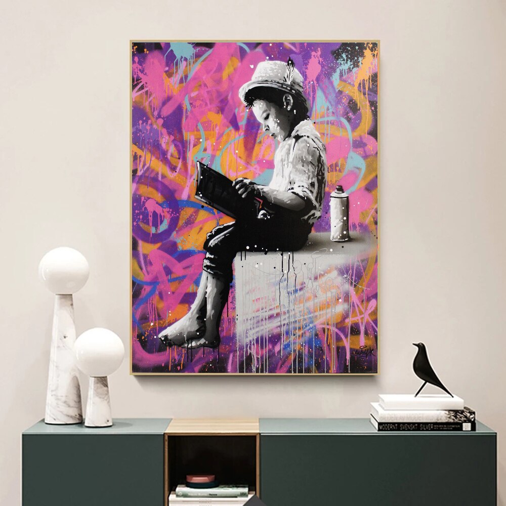 Banksy Graffiti Art Love Boy and Girl Canvas Wall Art-Banksy Wall Poster