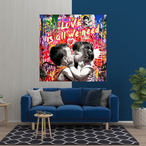 Banksy Love is all we need Graffiti Canvas Wall Art-Banksy Wall Poster