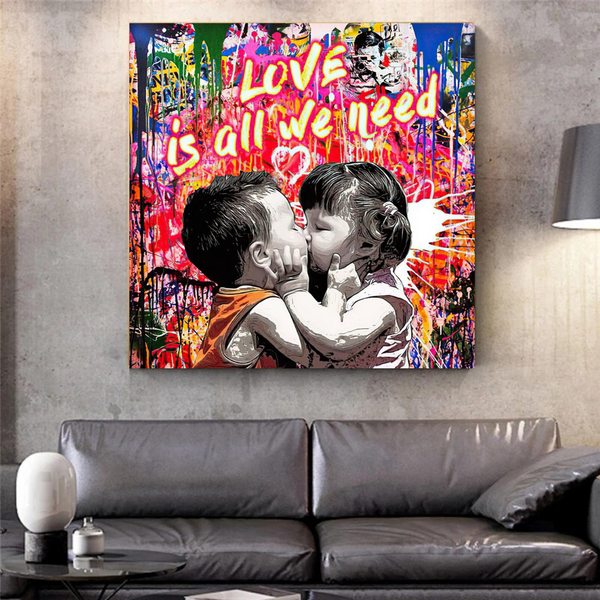 Banksy Love is all we need Graffiti Canvas Wall Art-Banksy Wall Poster