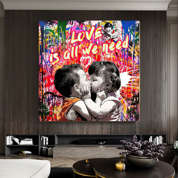 Banksy Love is all we need Graffiti Canvas Wall Art-Banksy Wall Poster