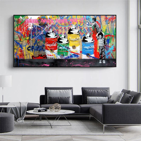 Banksy Never Give Up Canvas Graffiti Prints for Modern Home Decor-Banksy Wall Poster