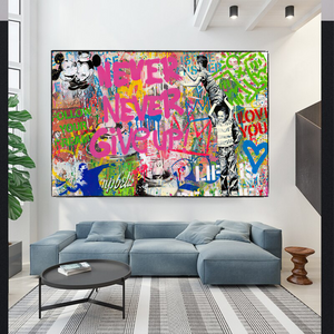 Banksy Never Give Up Canvas Wall Art - Banksy Art Print-Banksy Wall Poster