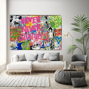 Banksy Never Give Up Canvas Wall Art - Banksy Art Print-Banksy Wall Poster