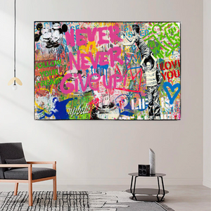 Banksy Never Give Up Canvas Wall Art - Banksy Art Print-Banksy Wall Poster