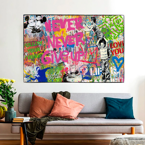 Banksy Never Give Up Canvas Wall Art - Banksy Art Print-Banksy Wall Poster