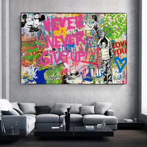 Banksy Never Give Up Canvas Wall Art - Banksy Art Print-Banksy Wall Poster
