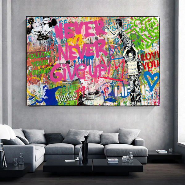Banksy Never Give Up Canvas Wall Art - Banksy Art Print-Banksy Wall Poster