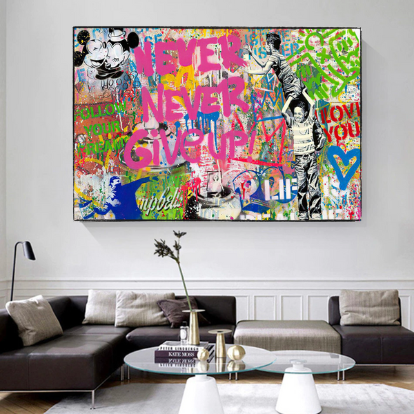 Banksy Never Give Up Canvas Wall Art - Banksy Art Print-Banksy Wall Poster