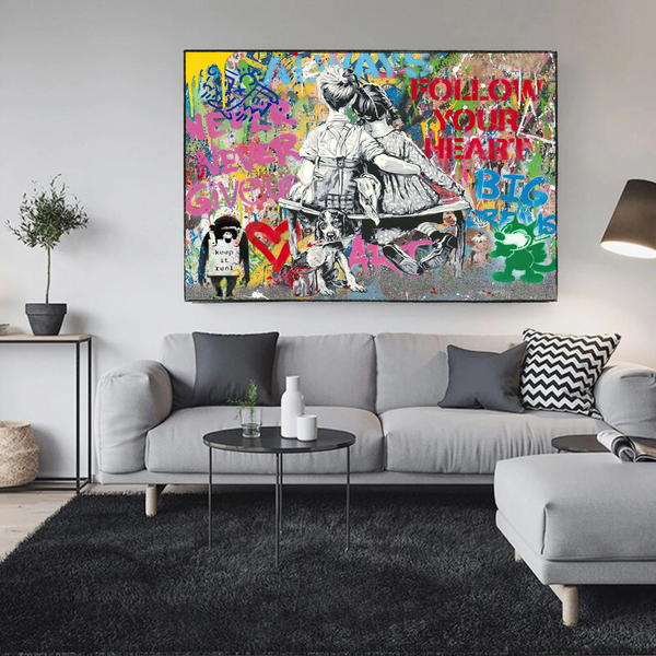 Banksy Never Give Up Follow Your Dreams Canvas Wall Art-Banksy Wall Poster