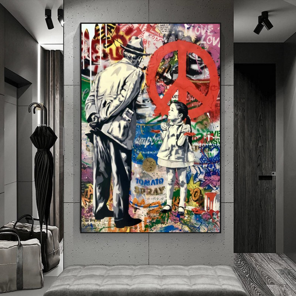 Banksy Peace: Inspirational Street Art Canvas Wall Decor-Banksy Wall Poster