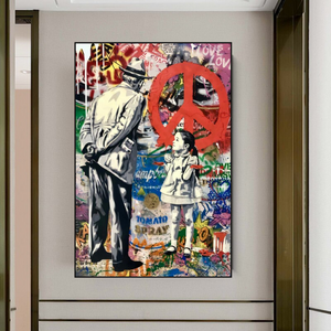 Banksy Peace: Inspirational Street Art Canvas Wall Decor-Banksy Wall Poster