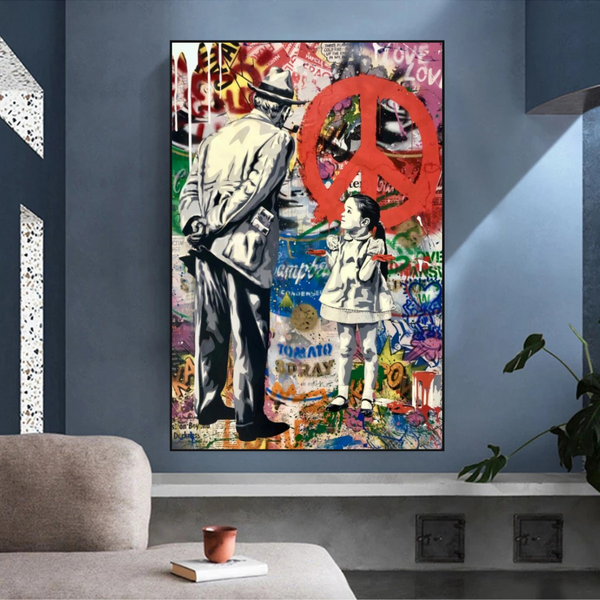 Banksy Peace: Inspirational Street Art Canvas Wall Decor-Banksy Wall Poster