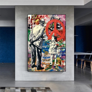 Banksy Peace: Inspirational Street Art Canvas Wall Decor-Banksy Wall Poster