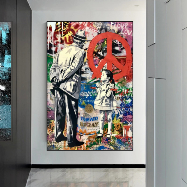 Banksy Peace: Inspirational Street Art Canvas Wall Decor-Banksy Wall Poster