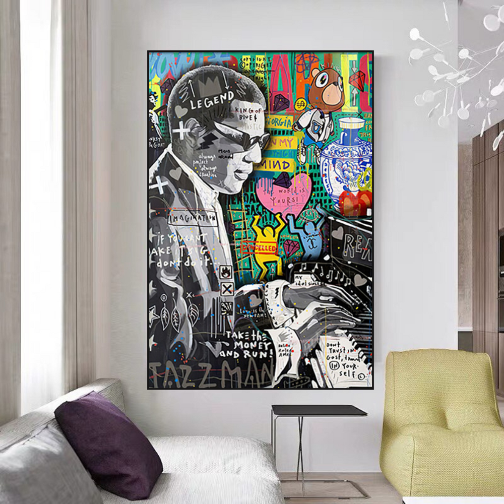 Banksy Ray Charles Robinson American Singer Canvas Wall Art-Banksy Wall Poster