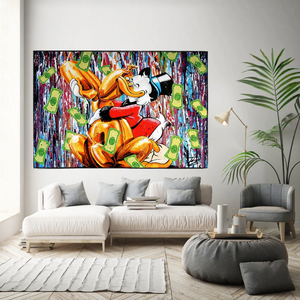 Banksy Scrooge McDuck and Dog Canvas Wall Art-Banksy Wall Poster