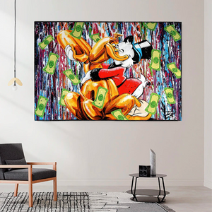 Banksy Scrooge McDuck and Dog Canvas Wall Art-Banksy Wall Poster