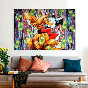 Banksy Scrooge McDuck and Dog Canvas Wall Art-Banksy Wall Poster