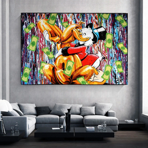 Banksy Scrooge McDuck and Dog Canvas Wall Art-Banksy Wall Poster
