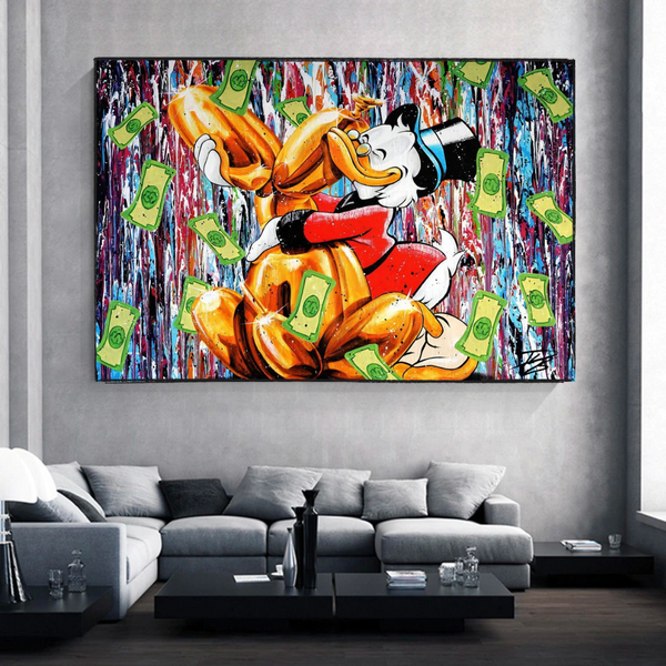 Banksy Scrooge McDuck and Dog Canvas Wall Art-Banksy Wall Poster