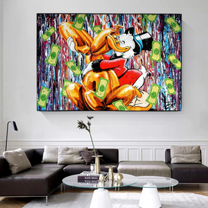 Banksy Scrooge McDuck and Dog Canvas Wall Art-Banksy Wall Poster