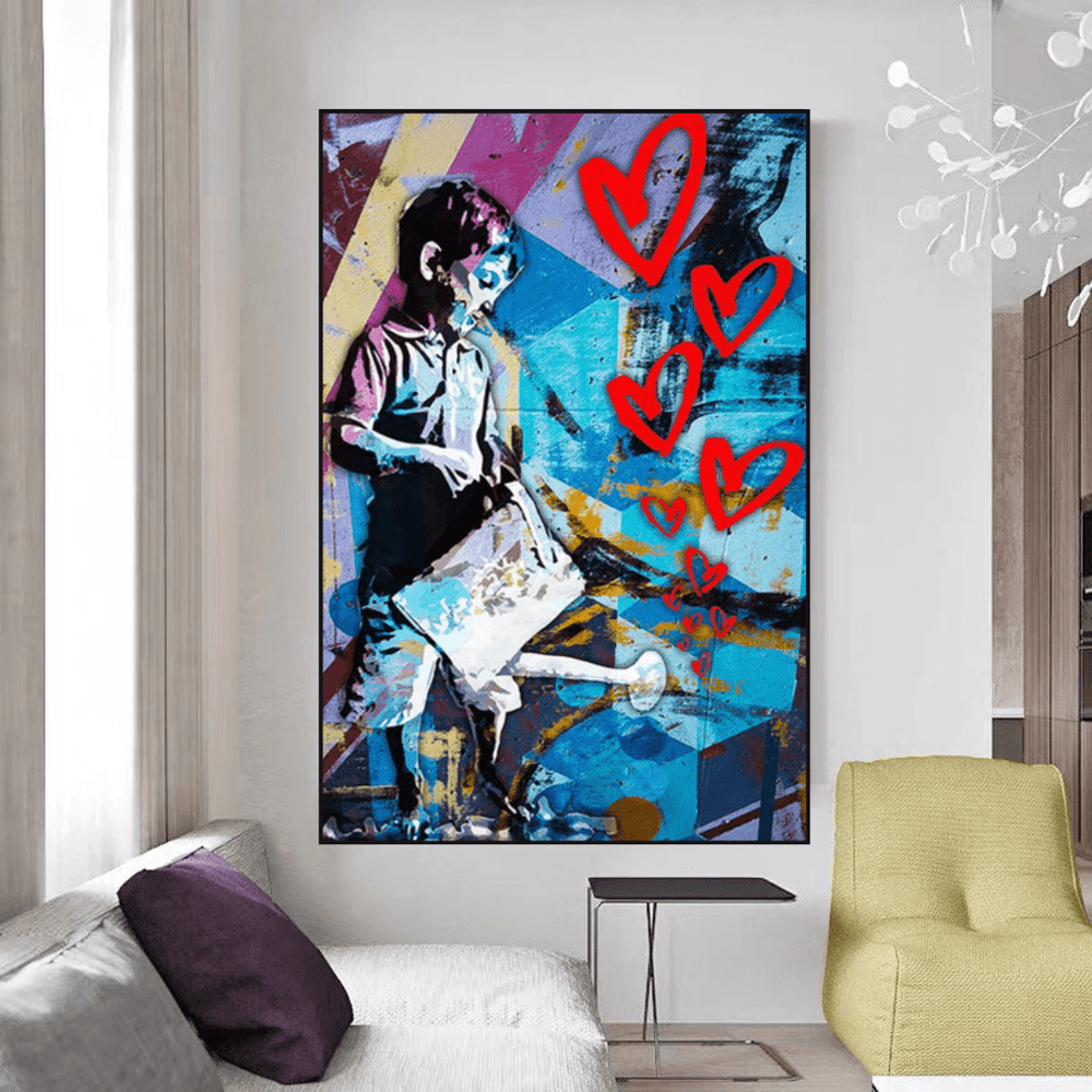 Banksy Steet Art Boy Planting Love Canvas Wall Art-Banksy Wall Poster
