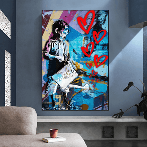 Banksy Steet Art Boy Planting Love Canvas Wall Art-Banksy Wall Poster