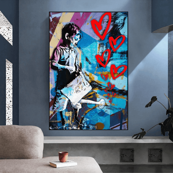 Banksy Steet Art Boy Planting Love Canvas Wall Art-Banksy Wall Poster