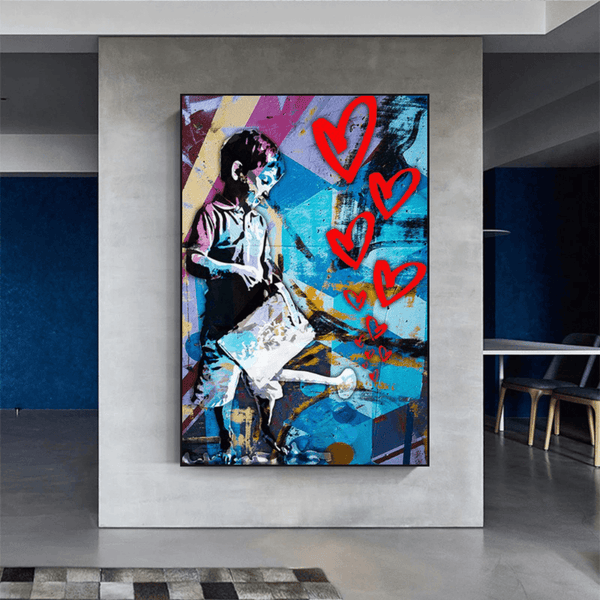 Banksy Steet Art Boy Planting Love Canvas Wall Art-Banksy Wall Poster