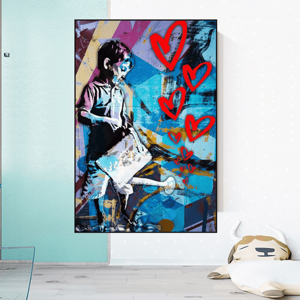 Banksy Steet Art Boy Planting Love Canvas Wall Art-Banksy Wall Poster