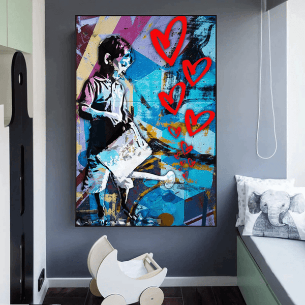 Banksy Steet Art Boy Planting Love Canvas Wall Art-Banksy Wall Poster