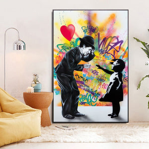 Banksy Street Graffiti Art Love Heart Girl Canvas Wall Art-Banksy Wall Poster