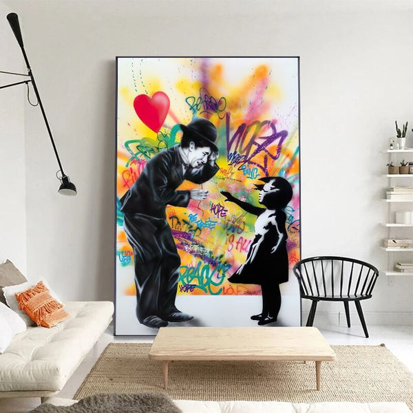 Banksy Street Graffiti Art Love Heart Girl Canvas Wall Art-Banksy Wall Poster