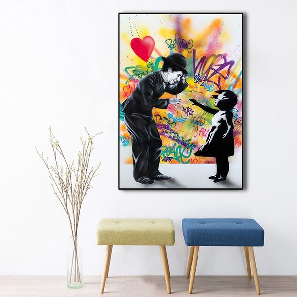 Banksy Street Graffiti Art Love Heart Girl Canvas Wall Art-Banksy Wall Poster