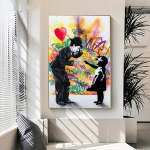Banksy Street Graffiti Art Love Heart Girl Canvas Wall Art-Banksy Wall Poster
