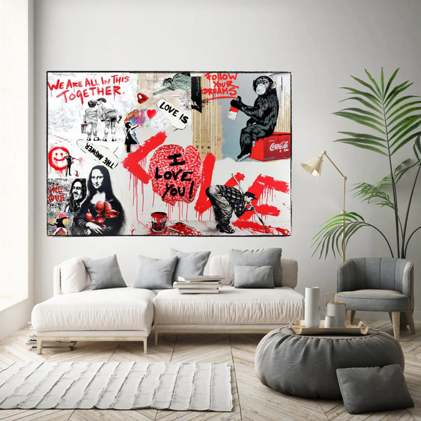 Banksy We are all in this Together Canvas Wall Art-Banksy Wall Poster