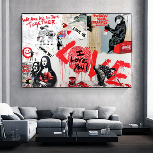 Banksy We are all in this Together Canvas Wall Art-Banksy Wall Poster