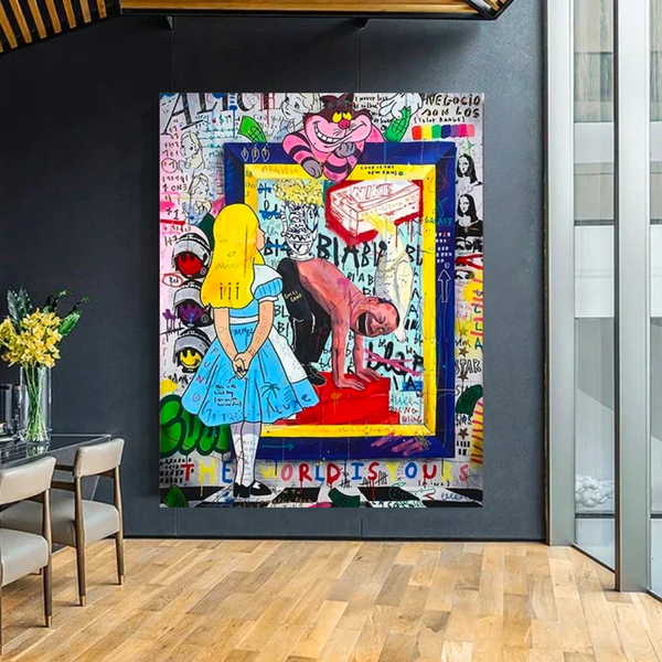 Banksy Wonderland Mirror Canvas Wall Art with Graffiti - Unique Home Decor-Banksy Wall Poster