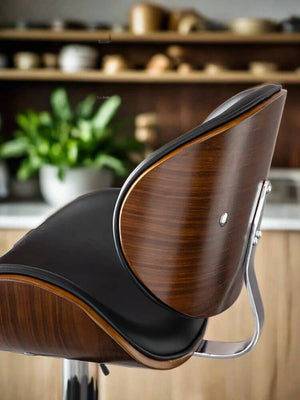 Banqueta Leather Bar Stool width Oak Wood Base-Bar Stools