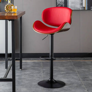 Banqueta Leather Bar Stool width Oak Wood Base-Bar Stools